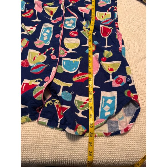 Nick And Nora Women's Holiday Cocktail Print Cotton Flannel Pajama Shirt - Picture 7 of 7